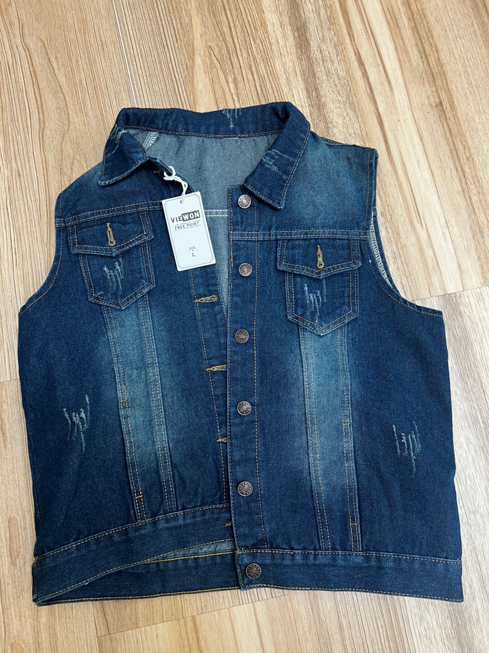 NWT Distressed Denim Vest Size L